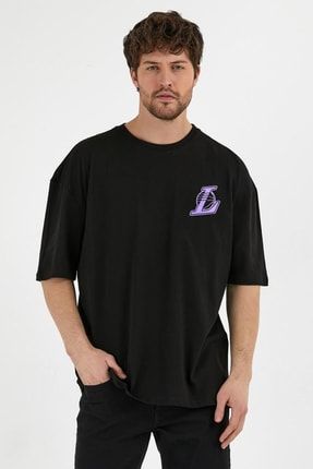 Baskılı Siyah Oversize T-shirt 127l1