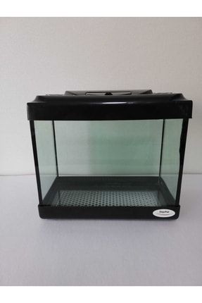 Mini Akvaryum 22,5x,17,5x11,5 Cm ( Siyah) Plastik Kapaklı Cam Akvaryum miniakv