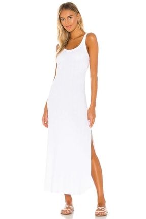 Kadın Beyaz Uzun Yandan Yırtmaçlı Beyaz Süprem Pamuklu Kumaş Elbise 7051 301 HBYUTELBISE