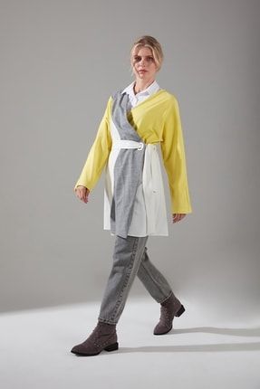 Parçalı Kuş Gözlü Iki Iplik Kimono (SARI) 20YGMZL1019001-SARI