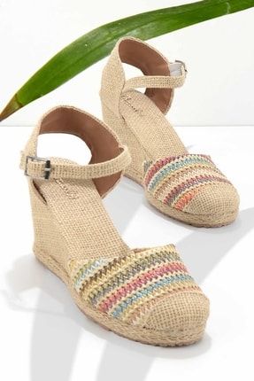 Hardal Çok Renkli Hasır Kadın Dolgu Topuklu Ayakkabı K01874212128