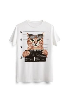 Unisex Erkek Kadın Sevimli Kedi Cute Cat Mugshot Baskılı Tasarım Tişört Tshirt Tshirt T-shirt LAC00690