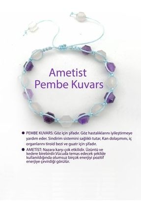 Sertifikalı Ametist-pembe Kuvars Örme Bileklik B364 ODTÖ4K1507