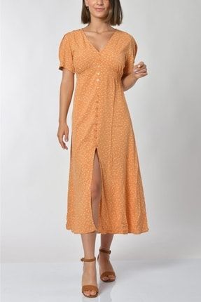 Çiçekli Elbise - Turuncu-turuncu - L FAM-5340-61