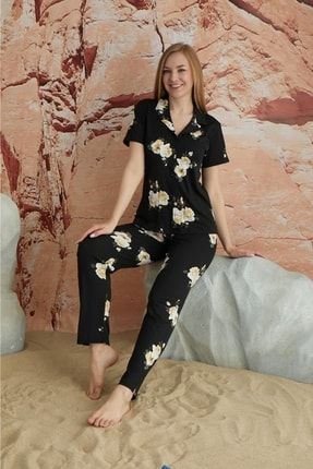 Çiçek Desenli Önden Düğmeli Kadın Pijama Takımı *cottoncomfy* NZ80124-4