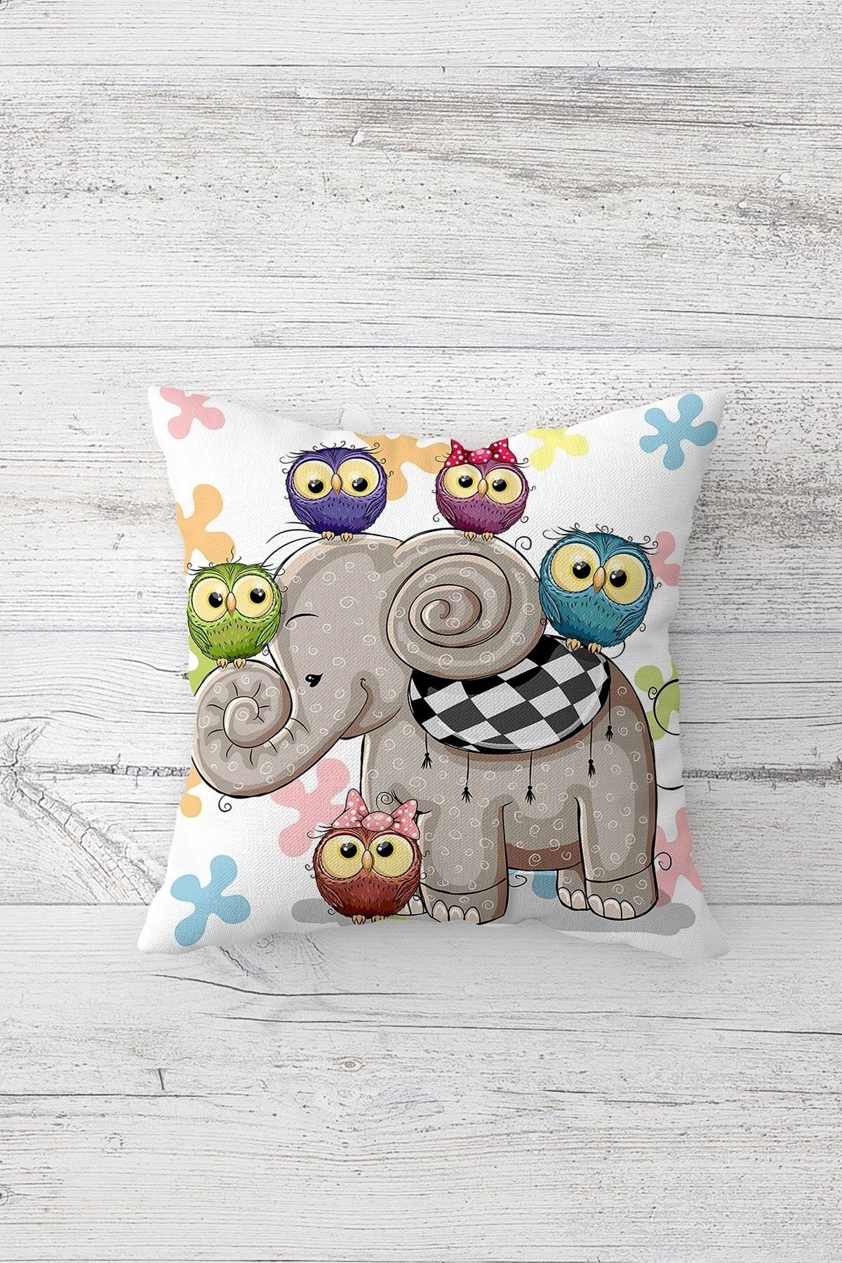 on the clouds-Elephant and Owl Patterned One Side Printed Hidden Zipper Pillow Case Throw Pillow Sofa Pillow Case 1