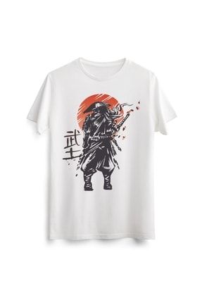 Unisex Erkek Kadın Japon Samuray Samurai Savaşçı Baskılı Tasarım Beyaz Tişört Tshirt T-shirt TYC00290243294