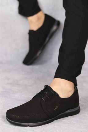 Erkek Siyah Bağcıklı Hakiki Deri Klasik Babet Ayakkabı SRH-72352