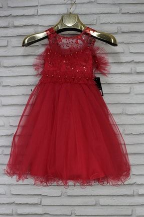 Kız Çocuk Kırmızı Modelli Tül Elbise DYG-02584
