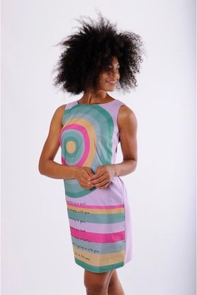 Kadın Geometrik Desenli Ve Yazı Detaylı Kolsuz Elbise 2117935029