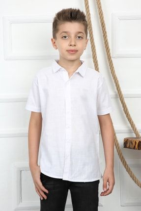 Erkek Çocuk Kısa Kol Beyaz Gömlek K12050