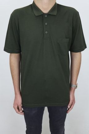 Fistan Store Erkek Haki Yeşil Klasik Kesim Tek Cepli Polo Yaka T-shirt Fistan Erkek T-Shirt SANTA-RESPECT 097