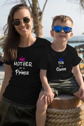 Mother Of A Prince Son Of A Queen Baskılı Anne Oğul Kombin Siyah Pamuklu Tişört TYC00477973455
