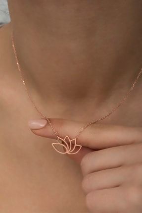925 Ayar Gümüş Rose Sade Lotus Çiçeği Kolye NRZ998430