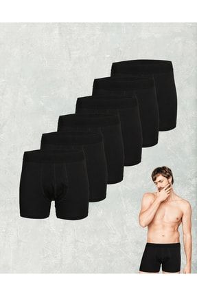 Erkek 6'lı Paket Siyah Pamuklu Premium Boxer 6lıPAKET