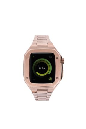 Apple Watch 7 45mm Uyumlu Krd-64 Tam Koruma Şık Görünümlü Metal Lüks Kordon Rose Gold KLF9909073