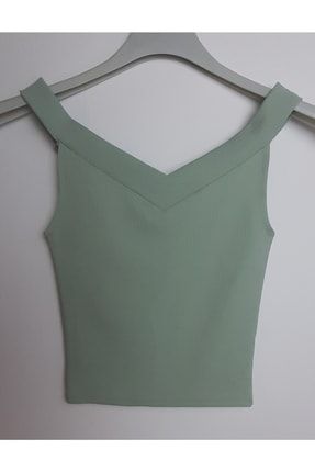 Mint Yeşil V Yaka Kolsuz Crop Bluz TYC00423262816