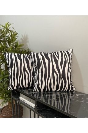 Çift Taraflı Zebra Desenli Dekoratif 2'li Kırlent Kılıfı Seti 741