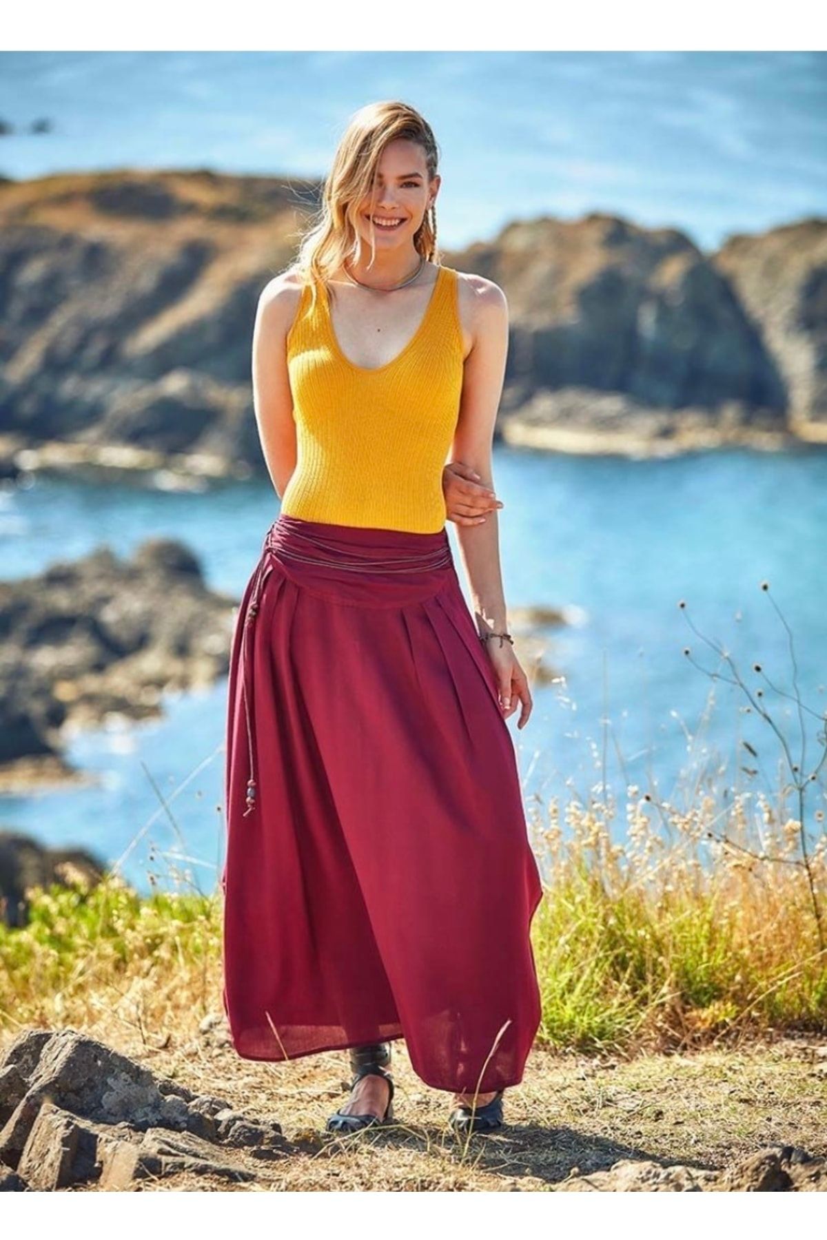 Boho burgundy maxi best sale skirt