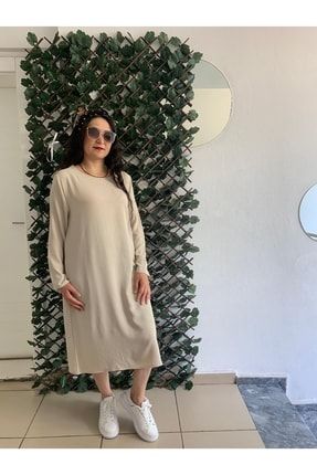 Kadın Bej Sade Tunik Elbise SLN13BE