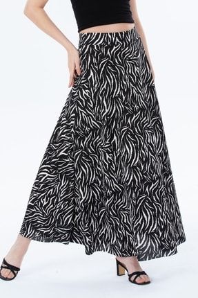 Siyah Zebra Desenli Uzun Etek Beli Lastikli G029-7 1257g029