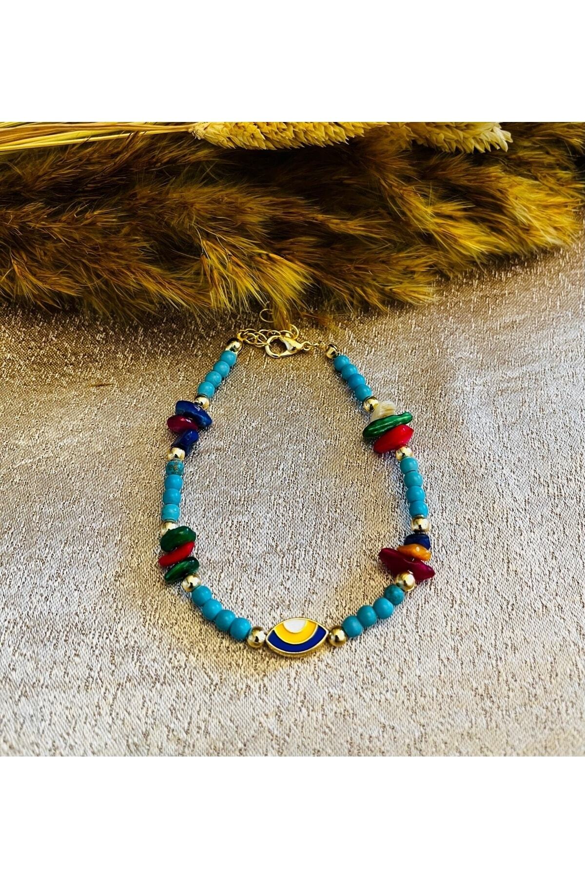 Markiz Takı Mavi Renk Göz Detay Halhal 18 cm+5 cmUzatma