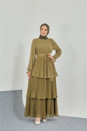 Üç Katlı Şifon Elbise kat2253