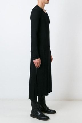 Erkek Yandan Acık Kaftan Siyah Uzun Kollu Kore Style Erkek Elbise Tişört 7028 301 HKFTERTSRT