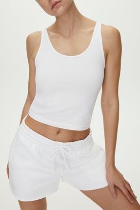 Kadın Beyaz Askılı Crop Tişört Bluz 5081 301 HASKTTSK