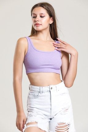 Kadın Lila Renk Fitilli Kaş Korse Askılı Crop MRQ6588