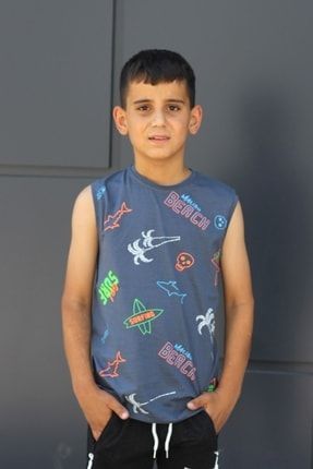 Malibu Beach Baskılı Askılı Pamuklu Erkek Çocuk T-shirt F1528582