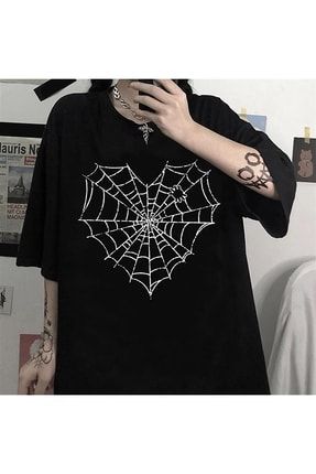 Gothic Heart Spider Web Oversize T-shirt Lillyy25