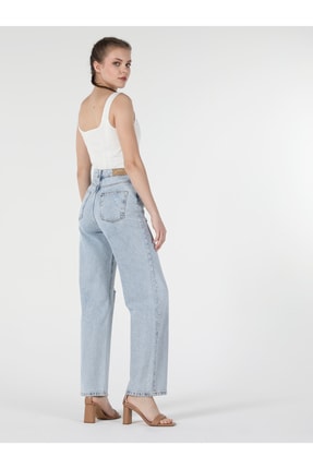 Colin's 940 Lena Normal Kesim Y&uuml;ksek Bel Geniş Pa&ccedil;a Kadın A&ccedil;ık Mavi Jean Pantolon