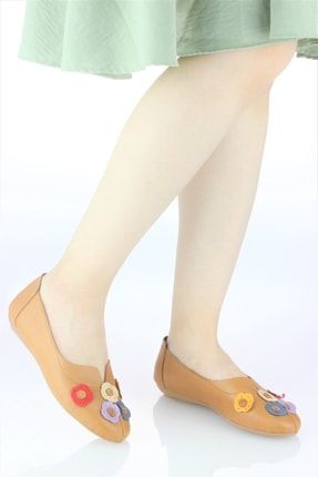 Kadın Hakiki Deri Yazlık Çicek Detaylı Ortopedik Ayakkabı/babet UY710