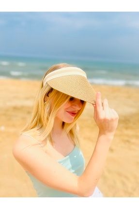 Ayarlanabilir Siperlikli Kadın Hasır Vizör Yazlık Plaj Şapkası C2141