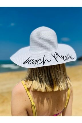 Beach Please Yazılı Hasır Plaj Şapka Hasır-BeachPlease