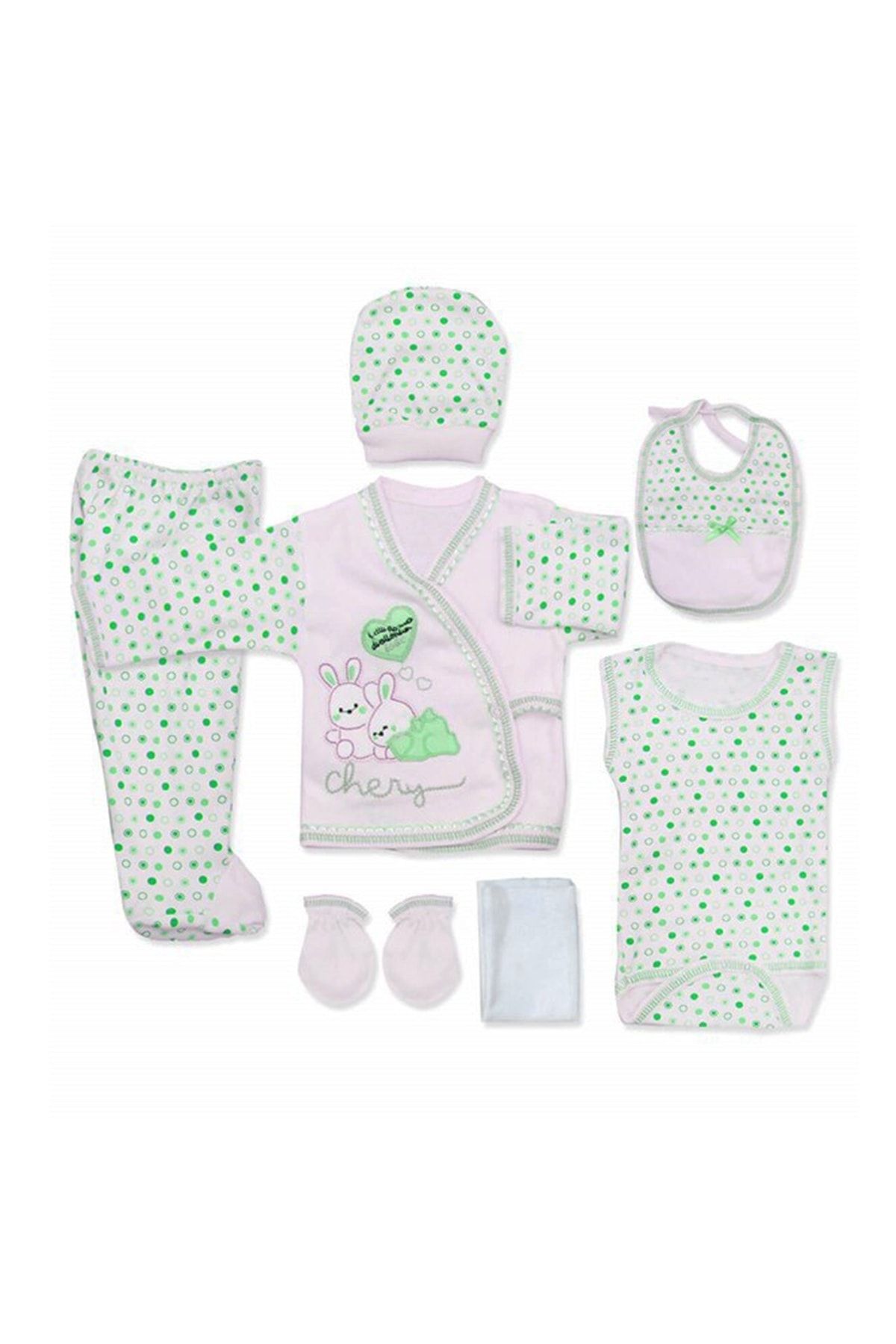 Bombinoo Bebek 7 li Hastane Çıkışı Yeni Doğan Zıbın Set Yeşil Tavşan t7yeşil