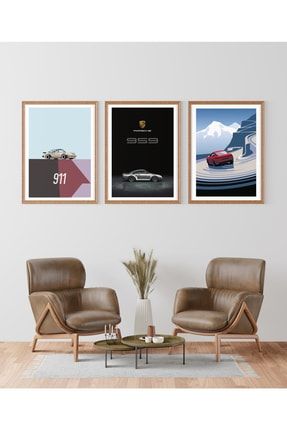 Posterbo Porsche 3'lü Özel Tasarım Poster Seti PSTB1346