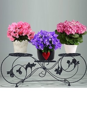 3 Raflı Ferforje Çiçeklik Bahçe Balkon Bitki Çiçek Saksı Standı Rafı Dekoratif Saksılık Sehpa Sk-2 TYC00480154738