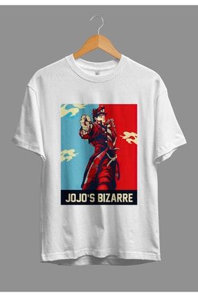 Oversize Jojo's Bizarre Adventure Jotaro Kujo Anime Karakter Baskılı Tasarım Tişört AKRB0342V