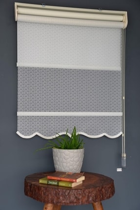 HLMSTOR Çift Mekanizmalı Tül Stor Perde Dacuz-92 Kırık Beyaz Renk Alüminyum K...