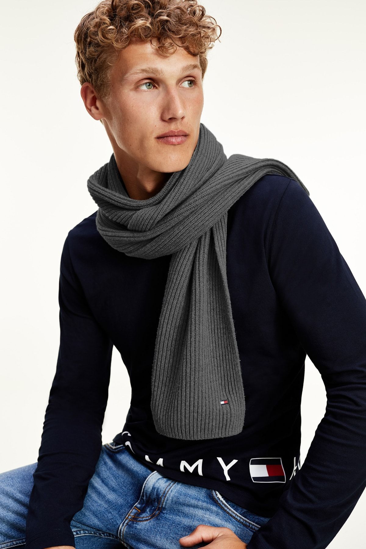Tommy Hilfiger-Eșarfă gri pentru bărbați Eșarfă din bumbac Pima AM0AM06546 3
