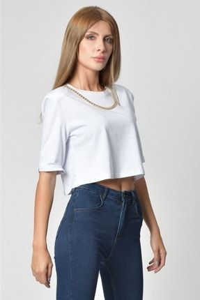 Kolye Detaylı Kadın T-shirt - Beyaz-beyaz - 36 QUZ-21K18880
