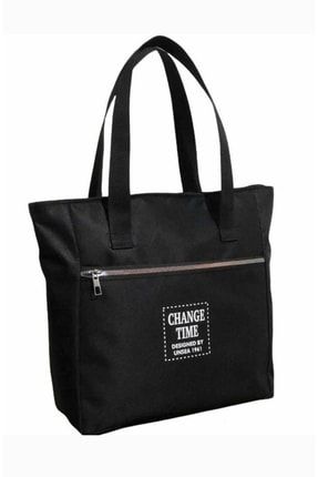 Siyah Change Time Kumaş Fermuarlı Omuz Çantası Kms10