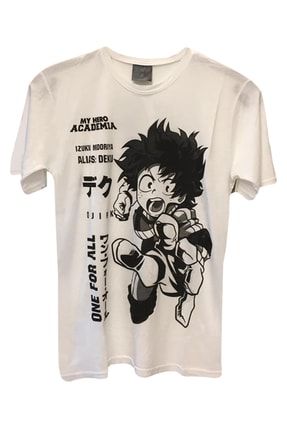 Unisex Anime My Hero Academia Deku Baskılı Beyaz Tişört MHYD85210