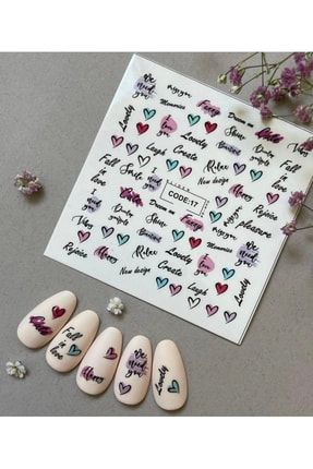 Kucak Dolusu Kalp Desenli Tırnak Dövmesi Tırnak Tattoo Nail Art Tırnak Sticker SCA-2382