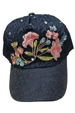 Kadın Çiçek Desenli Simli Şapka IRM1589C