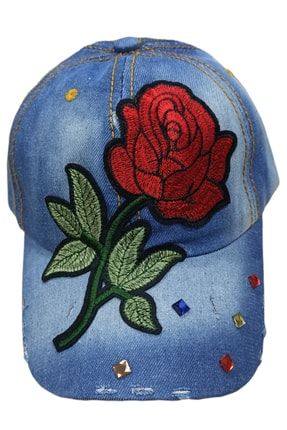 Çiçek Nakışlı Taşlı Kot Şapka IRM1593C