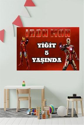 Erkek Çocuk Doğum Günü Partisi Afişi Isme Kişiye Özel Iron Man Temalı Poster Tablo 70*100 Cm IronMan70*100