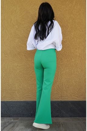 Yeşil Yüksek Bel Ispanyol Paça Pamuklu Pantolon YYBİPP01